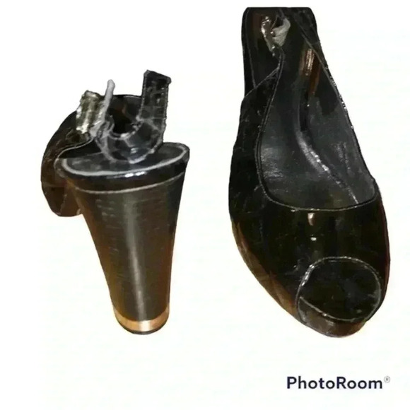 Tory Burch Alison Croc patent peep toe heels, 9.5 - Picture 3 of 5